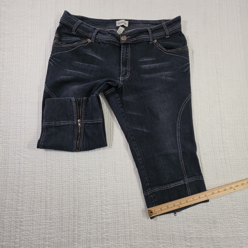 Venezia Dark Wash Capri Jeans Womens 20 Plus‎ Stretch Cropped Denim Zipper Cuff - Picture 14 of 15